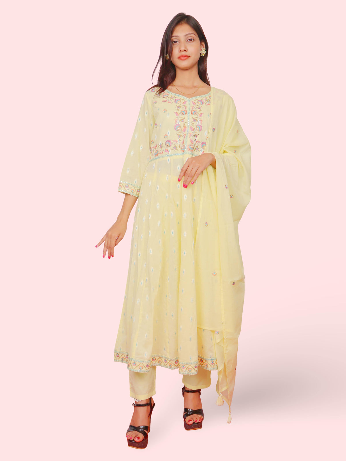 Women's Pure Cotton Kurta and Pant Set with Coordinated Dupatta