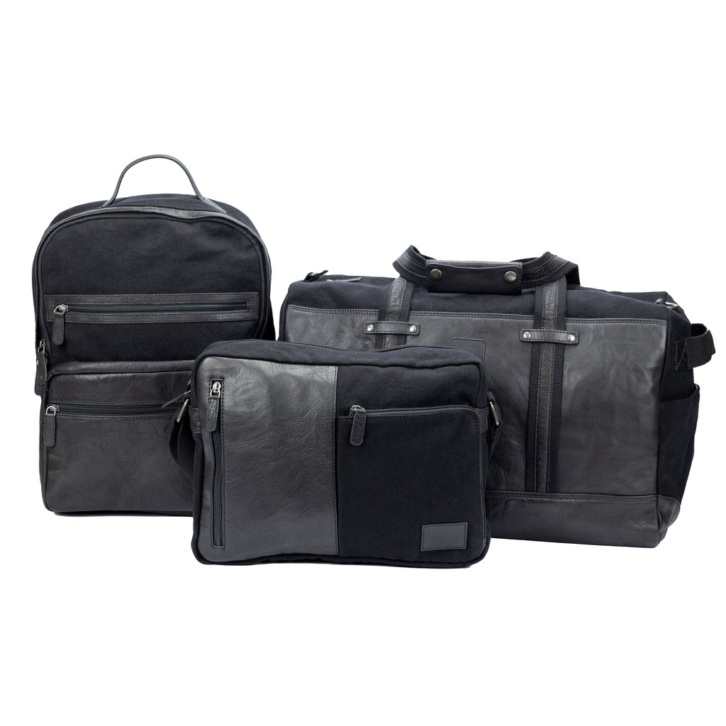 K0023AB | Canvas/Vera Leather Notebook Backpack, full grain, flyaway - Black Color. Nickel Antique accessories, Zipper closure. Dimensions: 29 x 40 x15 cm. Packaging: Tnt bag