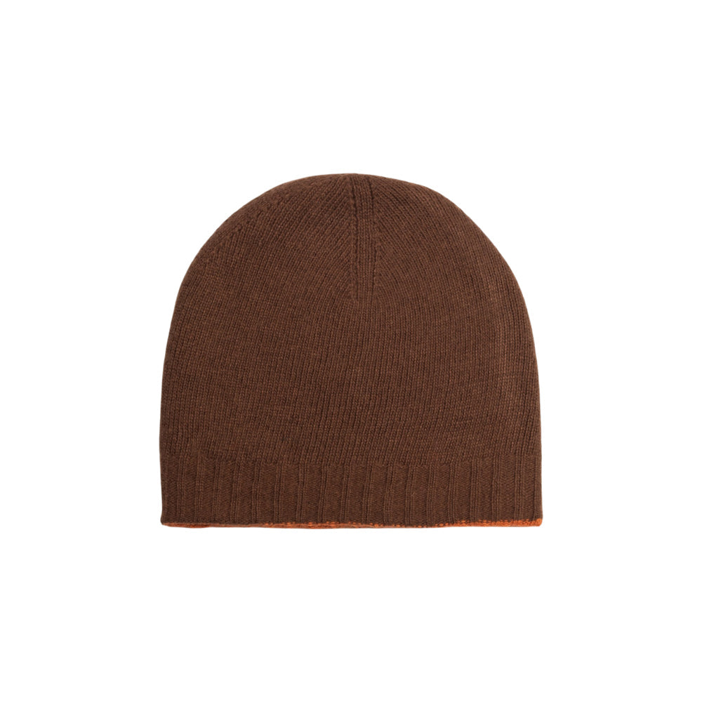 RB5008IC | COURMAYEUR - Unisex Double-Sided Knit Beanie Made in Italy. Color: Paprika/Cocoa