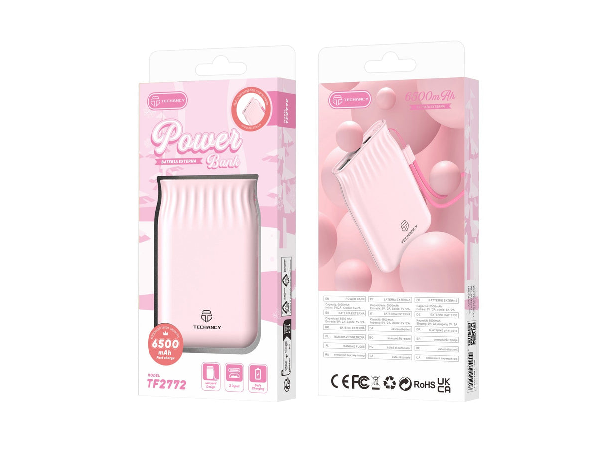Techancy 6500mah Power Bank Rosa TF2772，Carregamento De Telemóvel/Tablet Compatível Com 2A, Fonte De Alimentação Portátil-1